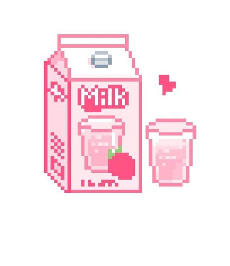 Cute Pink Milk Jug And Glass Pixel Art Pixel Art Food Pixel Art ...