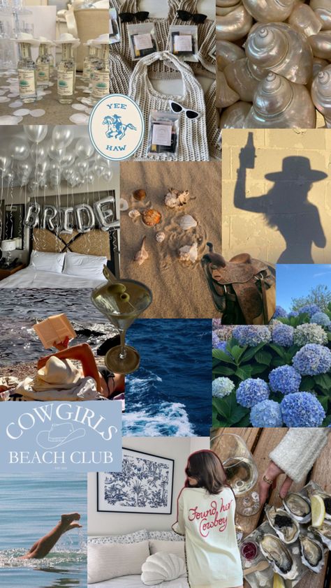 Inspo, Coastal, Ocean, Cowgirl, Bachelorette, Marrige Bachelorette Party Key West, Harvest Moon Neil, Cow Girl Aesthetic, Beachy Bachelorette Party, Bachelorette Party Beach Theme, Coastal Cowgirl Bachelorette Party, Bachelorette Mood Board, Harry Potter Bachelorette Party, Bachelorette Beach Weekend