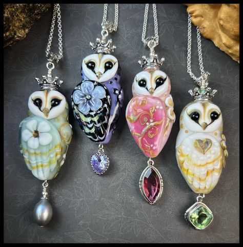 Polymer Clay Owl Pendant, Off Mandrel Lampwork, Lampwork Bead Necklace, Lampwork Glass Pendants, Lampwork Pendant, Lampwork Bead Jewelry, Lampwork Jewelry, Owl Earrings, Lampwork Earring