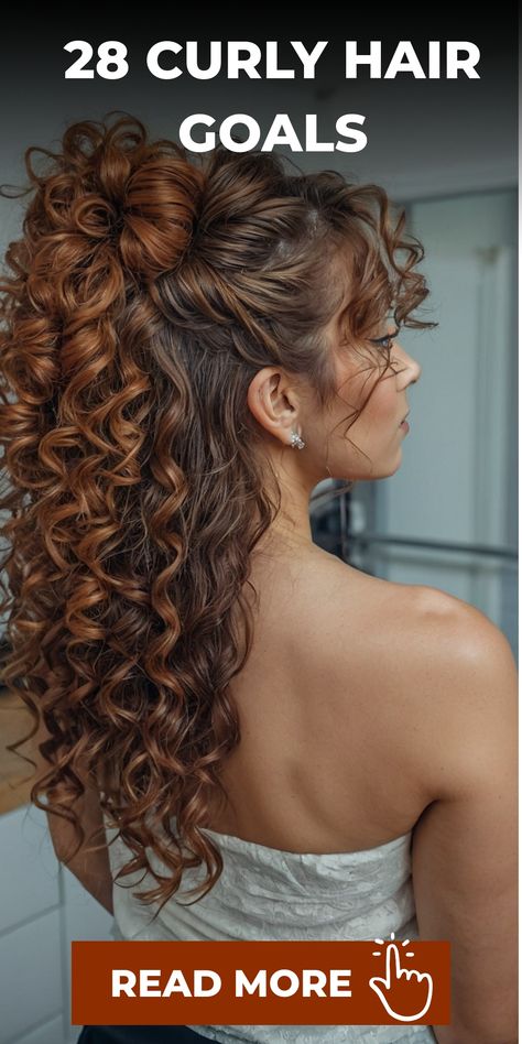 Celebrate the beauty of your natural curls by turning your curly hair goals into reality. Define your unique look with bouncy curls, voluminous waves, or elegant ringlets that showcase your individual texture. Discover the versatility of curly hair through various styling techniques to achieve a perfect curl pattern that reflects your personal style and creativity. Transform your locks into a statement of elegance and grace with inspiring curly hair goals that highlight your inner beauty and con Half Up Hairstyles For Curly Hair, Naturally Curly Wedding Hair Half Up, Hair Styles For Long Curly Hair Length, Hairstyles For Curly Hair Updo, Wedding Hair For Curly Hair, Curly Hair Easy Updo, Curl Hair Ideas, Curly Hair Boy Haircut, Natural Curly Wedding Hairstyles