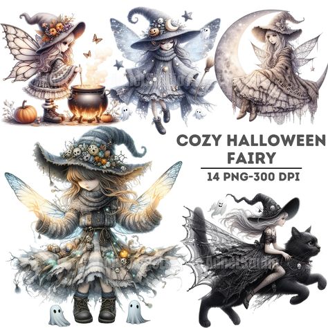 Cozy Halloween Fairy Clipart, Printable Halloween Fairy, Digital Halloween Fairy Art, Halloween Fairy Graphics for Crafts, Fairy Stickers by AdneLStudio on Etsy Witch Clipart, Fairy Stickers, Fairy Clipart, Halloween Fairy, Graphic Design Software, Halloween Invitations, Fairy Art, Halloween Projects, Halloween Printables