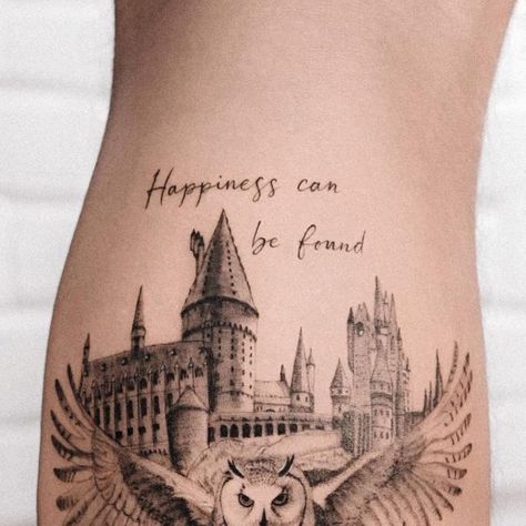 Niconic • Tattoo on Instagram: "„Happiness can be found, even in the darkest of times” - Albus Dumbledore • • • #hogwartstattoo #albusdumbledore #wannadotattoo #harrypotter #harrypottertattoo #dumbledoretattoo #quotes #microrealism #microrealismo #microrealismotattoo #luxtattoo #hamburg #tattooideas" Albus Dumbledore Tattoo, Fantastic Beasts Tattoo, Occamy Fantastic Beasts Tattoo, Happiness Can Be Found Harry Potter Tattoo, Obscure Harry Potter Tattoos, Harry Potter Tattoos Expecto Patronum, Harry Potter Tattoos Dumbledore Quote, Hogwarts Tattoo, Harry Potter Tattoo