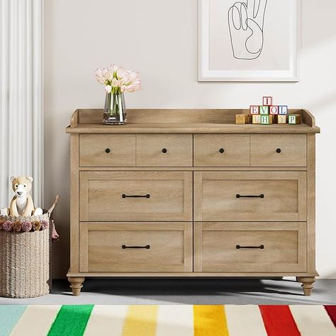 Product Dimensions: 15.7"D x 47.2"W x 34.3"H Color: Oak Mounting Type: Wall Mount Nursery Side Table With Storage, Dresser For Nursery, Kids Closet Storage, Natural Wood Dresser, Closet Nursery, Wood Dressers, Kids Dresser, Dresser In Closet, Wide Chest Of Drawers