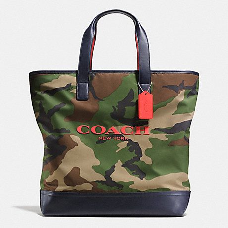 COACH F71758 - MERCER TOTE IN PRINTED NYLON - CLASSIC CAMO | COACH MEN Navy Tote Bag, Coach Tote Bags, Favorite Handbags, Orange Bag, Hanging Bag, Best Bags, Fabric Bags, Goodie Bags, Bags Designer Fashion