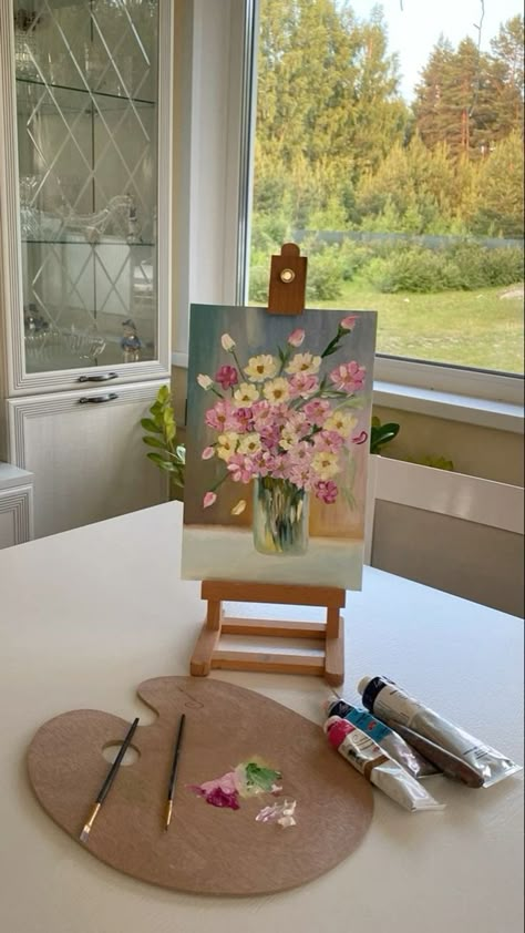 Doing Painting Aesthetic, 3 Piece Art Set, Drawing Vision Board Ideas, Art Pieces Painting, Creative Hobbies To Try, New Hobbies Aesthetic, Do It For You, Drawing Ideas Paint, Painting In A Field