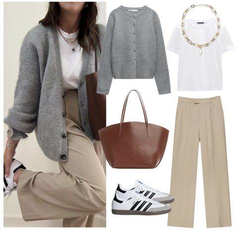 Looks Adidas, Look Boho Chic, Mode Tips, Gray Cardigan, Mode Casual, Stylish Work Outfits, Casual Work Outfits, Looks Chic, 가을 패션