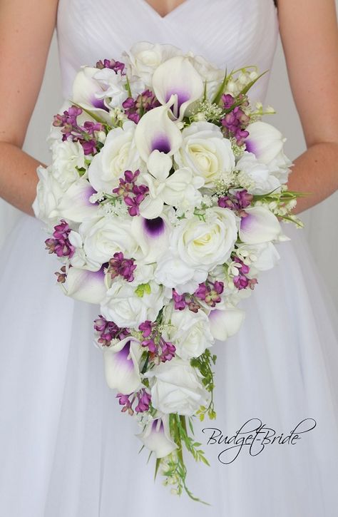 Blue Orchid Davids Bridal Wedding Flowers Cascading Bouquet White, Flower Cascade, Kona Wedding, Bridal Wedding Flowers, Cascading Bridal Bouquets, Cascading Bouquet, Cascading Wedding Bouquets, Wedding Bouquets Bride, Bridal Bouquet Flowers