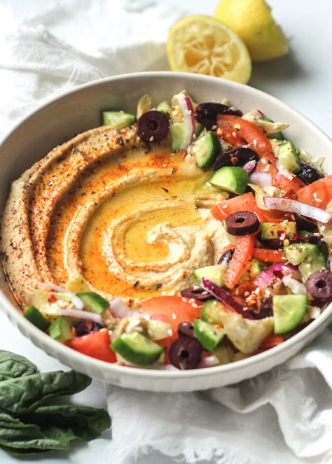 Loaded Hummus, Hummus Bowl, Crunch Salad, Garlic Hummus, Delicious Veggies, Salad Toppings, Pickled Veggies, Vegan Appetizers, Hummus Recipe