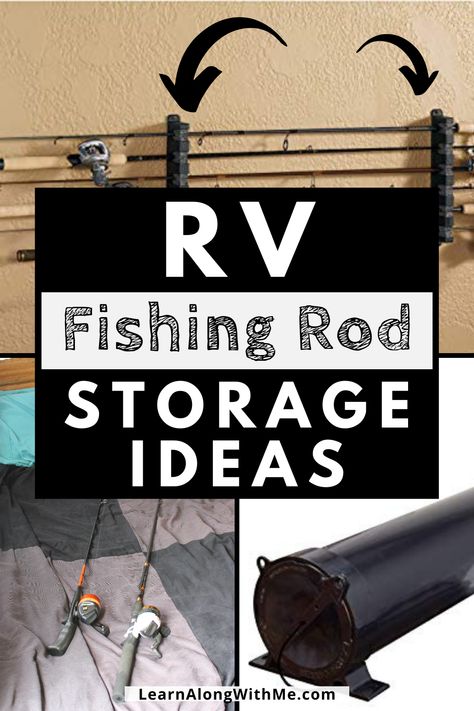 If you need some ideas on how to bring a fishing rod along on your camping trips, check out these RV fishing rod storage ideas.   There are tips and ideas on how to store a fishing rod in your camper. Fishing Rod Storage Ideas, Rod Storage Ideas, Diy Fishing Rod Holder, Rv Organization Ideas, Fishing Pole Storage, Diy Fishing Rod, Van Organization, Small Space Storage Solutions, Rv Storage Ideas