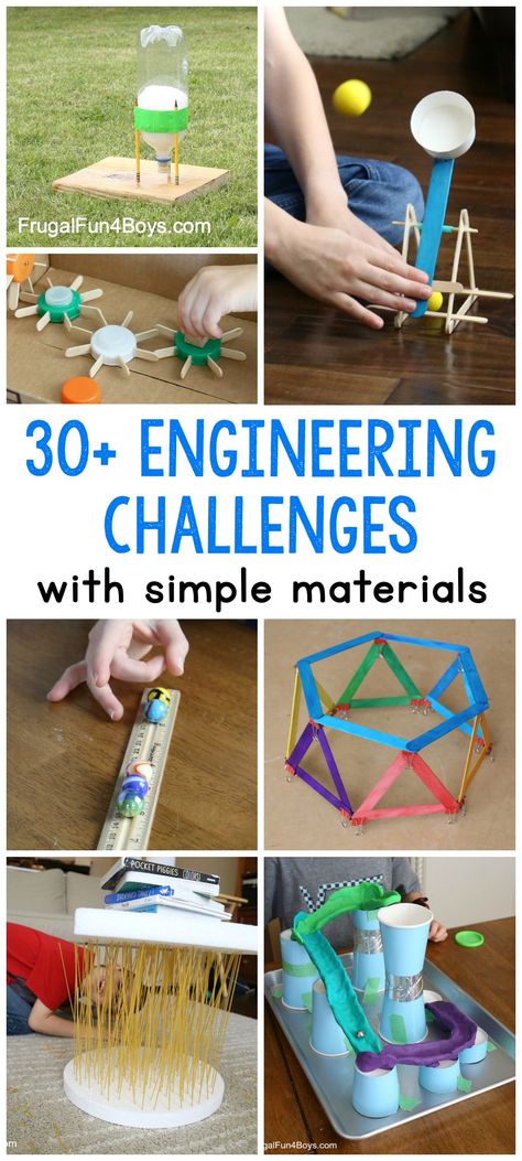 30+ Awesome STEM Challenges for Kids (with Inexpensive or Recycled Materials!) - Frugal Fun For Boys and Girls Diy Stem Projects, Engineering Challenges, Stem Projects For Kids, Steam Ideas, Stem Engineering, Engineering Activities, Kid Science, Engineering Challenge, Stem Crafts