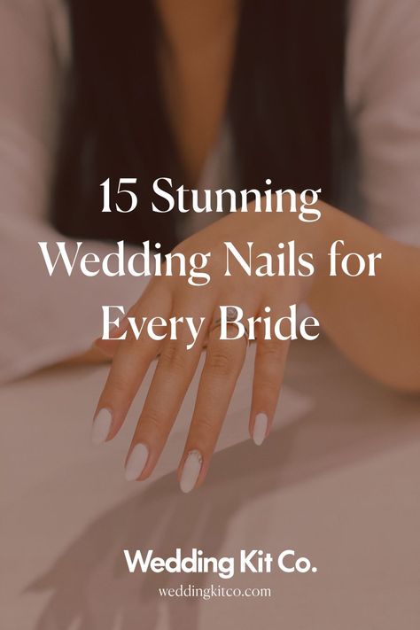 woman-showing-her-wedding-nails-and-engagement-ring Bride Nails Oval Shape, Bride Nail Color Wedding, Wedding Manicure And Pedicure Brides, Simple Bridal Manicure, Wedding Nail For Bride, Classic Nails For Wedding, Brides Nails For Wedding White, Wedding Nail Trends 2024, Classic Bride Nails