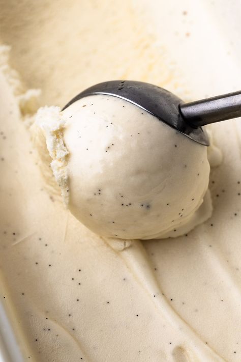 This is the best Vanilla Bean Ice Cream recipe, made using simple ingredients like eggs, cream, and milk to make for an ultra-creamy and vanilla-forward taste and consistency. Dairy Free Ice Cream Maker Recipes, Keto Vanilla Ice Cream, Fudge Ice Cream, Easy Ice Cream Recipe, Vanilla Ice Cream Recipe, Low Carb Ice Cream, Ice Cream Maker Recipes, Homemade Vanilla Ice Cream, Dairy Free Ice Cream