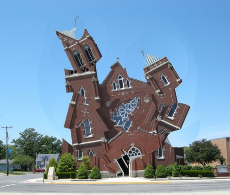 Deconstructing the Churches (A series of photo collages) Michael Jantzen © 2012www.michaeljantzen.com Deconstructing the Churches is a series of photo collages that are part of a larger series of photos, which visually deconstruct parts of the real world that we normally think of as stable... Weird Buildings, Strange Houses, Weird Houses, Strange Buildings, Unusual Houses, Unusual Architecture, Crazy Home, Architecture Cool, Architecture Unique