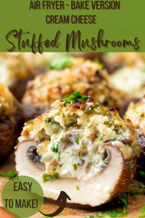 Creamy cheese stuffed mushrooms make a delicious party appetizer, snack, or companion to a nice dinner. Easy Stuffed Mushrooms With Cream Cheese, What To Make With Mushrooms, Stuffed Mushrooms Air Fryer, Mushrooms Air Fryer, Stuffed Mushrooms With Cream Cheese, Air Fryer Stuffed Mushrooms, Cream Cheese Stuffed Mushrooms, Stuffed Mushroom Recipes, Mushroom Side Dishes