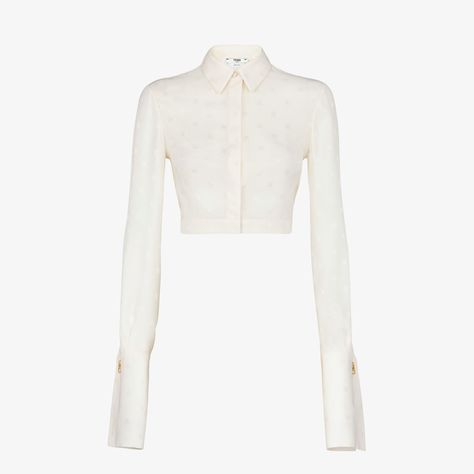 Fendi Shirt, Fendi Logo Design, Fendi Store, Cropped Shirt, Shirt Store, White Silk, Silk Crepe, Crop Shirt, Shirt White