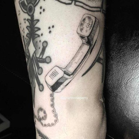 Old-school telephone tattoo Telephone Tattoo, Old School Telephone, Phone Tattoo, Red Scorpion, Old School Phone, Real Tattoos, Beards And Tattoos, Related Tattoos, Number Tattoos