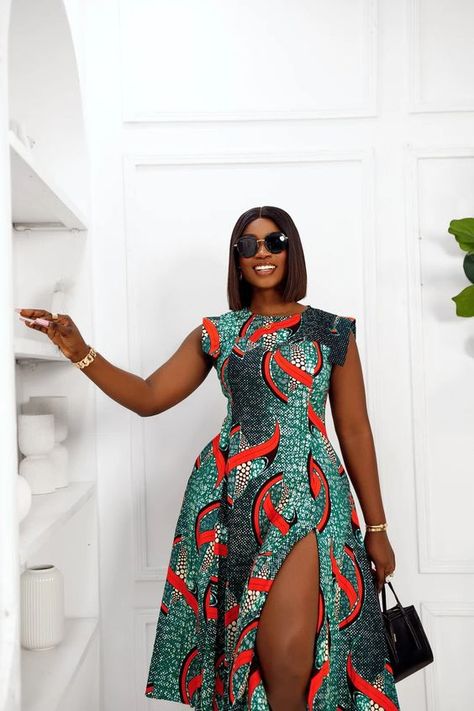 Short African Print Dresses Ankara, Flare Ankara Gown Styles, Ankara Simple Dress Styles, Simple Ankara Styles Gowns, Ankara Short Flare Gown Styles, Ankara Flare Dress Styles, Simple Ankara Dress Styles, African Fashion Modern Ankara, Midi Ankara Dress