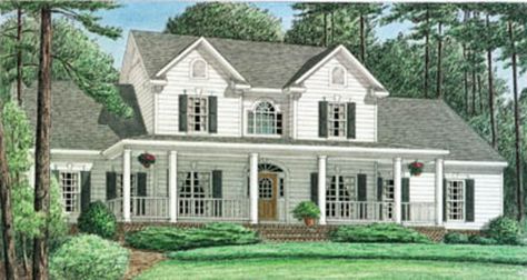 Plan #34-121 - Houseplans.com Country Farmhouse Plans, Southern Style House Plans, Southern House Plan, Farmhouse Floor Plans, Southern House, House Plans One Story, Farmhouse Fireplace, Farmhouse Style House Plans, Country Style House Plans