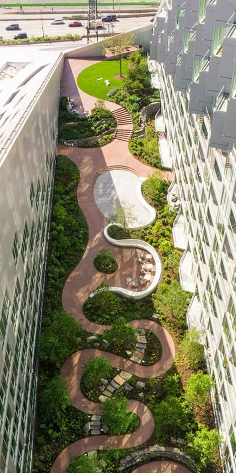 Green Landscape Architecture, Green Plaza Design, Sculpture Garden Architecture, Green Roof Ideas, Green Roof Design Architecture, Green Urban Design, Jwe2 Park Ideas, Park Ideas Design, Roof Landscape Design