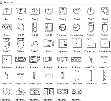 Bathroom Symbols Blueprint Symbols, Bathroom Symbols, Floor Plan Symbols, Architecture Symbols, Architecture Blueprints, Bathroom Floor Plans, Architecture Drawing Plan, Interior Architecture Drawing, Interior Design Drawings