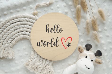 🔮Hello word! Introduce your new arrival to the world with this printed wood plaque. . ✨This sweet little card is  beautiful decor for your nursery room, baby shower gifts or for newborn photos .  These are a gorgeous keepsake for years to come.  📌Details: * Size  5" , 1/8" thick * Material - birch wood * Made in the USA More products from our shop you can find here: https://www.etsy.com/shop/WoodStudioVK?ref=seller-platform-mcnav Thank you for visit WoodStudioVK!❤️