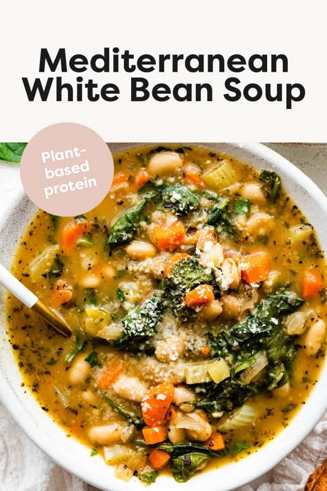 White Bean Soup White Bean And Greens Soup Giada, White Bean Wild Rice Soup, White Bean Mushroom Stew, Quinoa And White Beans Recipes, Chickpea And White Bean Soup, Cabbage White Bean Soup, Zucchini And White Bean Soup, White Bean Tortellini Soup, Protein Vegetarian Soup