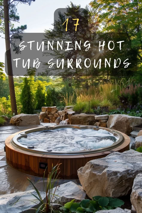 Ready to elevate your outdoor spa experience? 🛀 Discover 17 hot tub surround ideas that'll turn your backyard into a luxurious retreat. Learn how to incorporate natural materials, creative lighting, and cozy seating areas. Curious about these game-changing designs? Click now to dive into the inspiration! 🏡💦 #HotTubSurround #BackyardOasis #OutdoorLiving #SpaDesign #LandscapeIdeas Half Sunken Hot Tub, Lakeside Hot Tub, Hot Tub On Hillside, Luxury Hot Tub Outdoor, Cedar Hot Tub Landscaping, Redwood Hot Tub, Copper Hot Tub, Lake House Hot Tub, Hot Tub Designs Outdoor