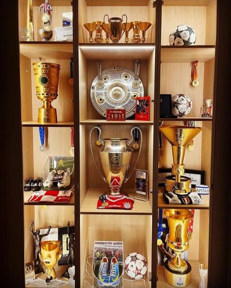 Trophy Display Shelves, Sports Medal Display, Trophy Display Case, Comic Book Storage, Corner Display Cabinet, Trophy Display, Football Trophies, Trophy Case, Sports Medals