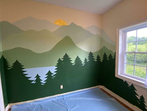 Mountains Wall Mural, Woodland Mural, Boys Room Mural, Woodland Bedroom, Woodland Themed Nursery, Kids Room Murals, Forest Mural, Woodland Nursery Theme, Nursery Mural