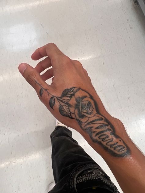 men tattoo Plaqueboymax Tattoo, Hand Name Tattoos For Guys, Name On Hand Tattoo Men, Toxic Tattoo Ideas For Men, Family Hand Tattoos For Men, Small Men Hand Tattoos, Tattoos Hand Man, 1of1 Tattoo Men, Tattoo Ideas For Men Dark Skin