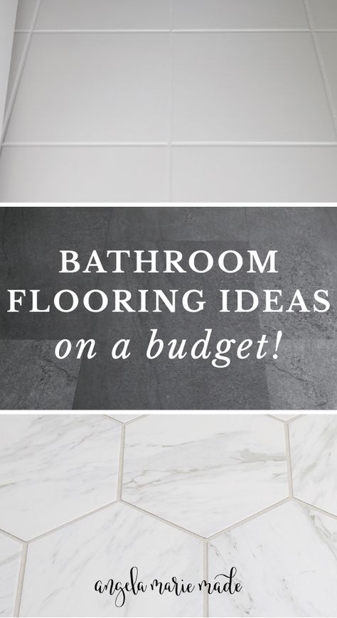 Bathroom Remodel Flooring, Tile Art Diy, Bathroom Remodel Budget, Vinyl Tile Flooring Bathroom, Cheap Bathroom Flooring, Vinyl Plank Flooring Bathroom, Vinyl Tile Bathroom, Flooring On A Budget, Flooring Alternatives