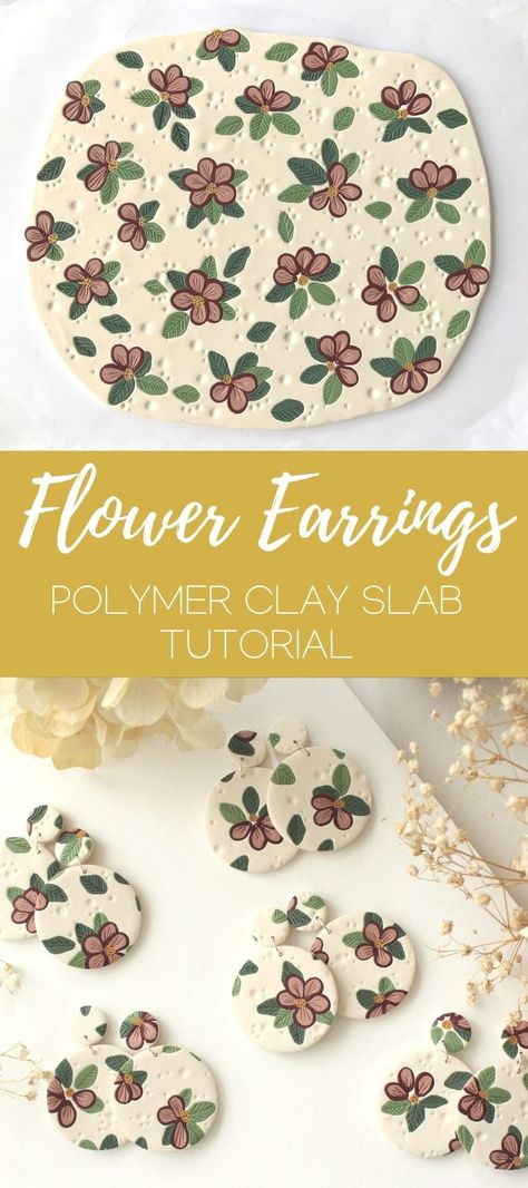 Polymer Earing Ideas, Clay Slabs Designs Easy, Polymer Clay Patterns Tutorial, How To Make Polymer Clay Flowers, Polymer Clay Slabs Diy, Polymer Clay Floral Earrings, Clay Flowers How To Make Easy, Polymer Clay Flowers Tutorial, Polymer Clay Studio