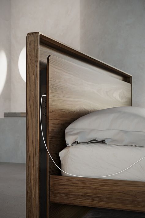 Modern King Bed, Bed Headboard Design, Bed Platform, Bed Frame Design, Wooden Platform Bed, Charging Stations, Modern Bedroom Furniture, Headboard Designs, Bedroom Furniture Design