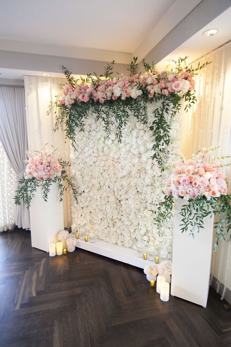 Floral Backdrop Quinceanera, Pink Wall Backdrop, Sage Green And Pink Backdrop, Flower Stage Decoration Backdrops, Simple Flower Backdrop Decoration, Wedding Flower Backdrop Floral Wall, Quince Entrance Decorations, Sweet 16 Flower Wall, Pink Wedding Decor Ideas