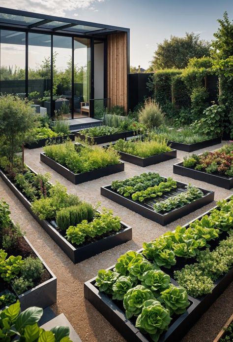 Home Gardens Backyard, Gardening Planters Ideas, Small Yard Gardening, Small Landscaping Ideas, Vegetables Garden Ideas, Vegetable Garden Planters, Planter Garden, Garden Decor Ideas, Home Vegetable Garden