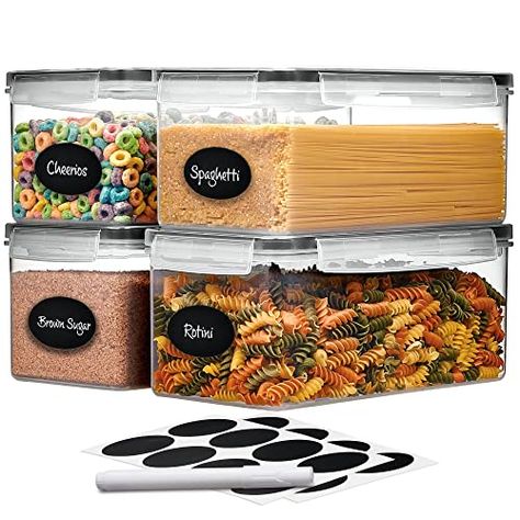 Airtight Food Storage Containers Set of 4 - Pasta storage Containers for Pantry Organization and Storage, BPA Free Spaghetti Container, Air Tight House Kitchen Storage Containers With Lids Storage Containers For Pantry, Containers For Pantry, Pasta Storage, Spaghetti Lasagna, Snacks Chips, Small Pantry Organization, Cabinet Shelves, Lasagna Noodles, Label Marker