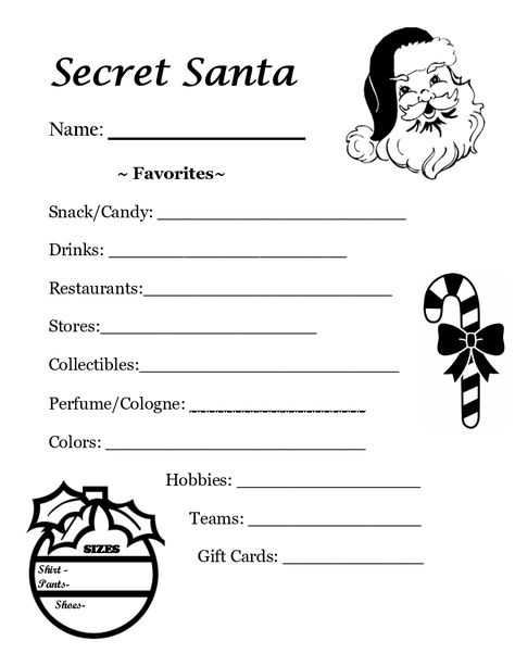 Secret Santa Questionnaire Simple, Secret Santa List Ideas, Secret Santa Questionnaire Printable Simple, Secret Santa Paper To Fill Out, Work Secret Santa Questions, Secret Santa Name Picking Ideas, Secret Santa Name Drawing Ideas, Christmas Secret Santa Questions, Secret Santa Questionnaire For Teens