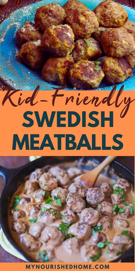 These kid-friendly Swedish meatballs are easy to make and a family favorite meal. I highly recommend making a double batch of the meatballs and storing half of them in the freezer for a future meal. This will cut down your cooking time to 10 minutes for the second meal since you will only need to make the fresh sauce. Kids Meatball Recipe, Kid Friendly Meatballs, Easy Dinner Recipes With Chicken, Dinner Recipes For Picky Eaters, Easy Swedish Meatball Recipe, Swedish Meatball Recipe, Dinner Ideas With Ground Beef, Healthy Easy Dinner Recipes, Ideas With Ground Beef