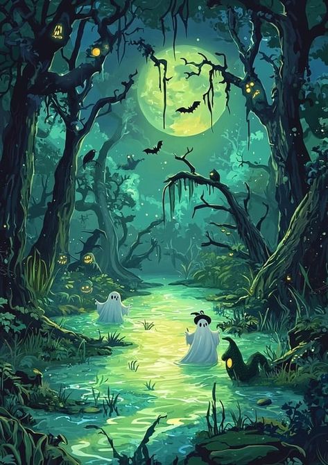 Thungo2023 Design A Spooky Swamp Where Bubbling Gr Spooky Swamp, Under The Lights, Drawing Ideas, The Light, The Moon, This Is Us, Bubbles, Moon, Collage