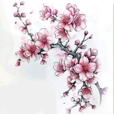 Cherry Blossom Tattoo Arm Half Sleeves, Cherry Blossom Tattoo Pink, Pink Blossom Tattoo, Cherry Blossom Hip Tattoo, Cherry Blossom Vine Tattoo, Japanese Cherry Blossom Tattoo Design, Japan Flower Tattoo, Cherry Blossom Forearm Tattoo, Red Cherry Blossom Tattoo