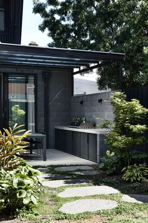 The Blockhouse by Ha Architects - Project Feature - The Local Project - The Local Project Industrial Backyard, Outdoor Bbq Area, Block House, Modern Outdoor Kitchen, Outdoor Bbq Kitchen, Outdoor Living Design, Outdoor Kitchen Patio, The Local Project, Bbq Area