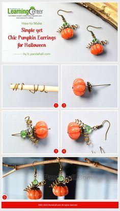 How to Make Simple yet Chic Pumpkin Earrings for Halloween from LC.Pandahall.com Thanksgiving Jewelry Diy, Fall Jewelry Diy, Halloween Diy Jewelry, Holiday Earrings Diy, Halloween Jewelry Diy, Halloween Beaded Jewelry, Buy Wholesale Jewelry, Diy Jewelry Earrings, Holiday Beading