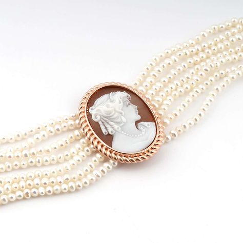 For Sale on 1stDibs - 18 carat Rose Gold Plated 925 Sterling Silver with 38mm Sea Shell Cameo bracelet. Fully handcarved Portrait on a sea shell cameo set in a 18kt Rose Gold Cameo Bracelet, Cameo Jewelry, A Sea, Sea Shell, Pearl Bracelet, Rose Gold Plates, Vintage Jewelry, Jewelry Bracelets, Shells