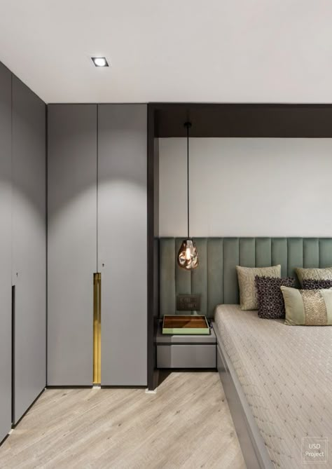 850Sqft Mumbai Apartment Exudes Contemporary Yet Minimalistic Interior | Urvi Singhania Design - The Architects Diary Bedroom Cupboard Ideas, Cama Closet, Cupboard Ideas, Bedroom Cupboard, Armoire Dressing, Bedroom Interior Design Luxury, Modern Bedroom Interior, Bedroom Closet Design, Wardrobe Design Bedroom