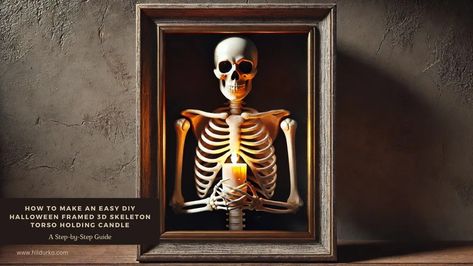 How to Make an Easy DIY Halloween Framed 3D Skeleton Torso Holding Candle 3d Skeleton, Holding Candle, Candle Wall Art, Halloween Frames, Halloween Charms, Flickering Candles, Easy Diy Halloween, Can Crafts, Fall Diy