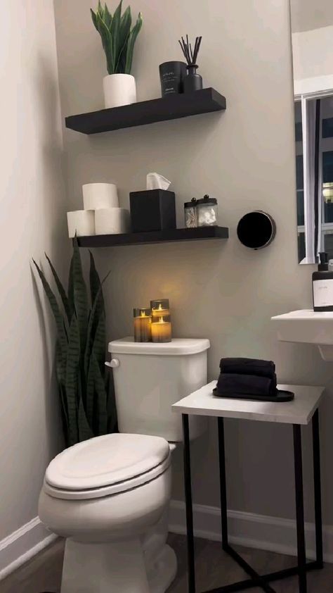 Black Bathroom Decor, Apartment Decorating Living, First Apartment Decorating, Apartment Vibes, Apartment Living Room Design, Apartment Bedroom Decor, Bathroom Decor Apartment, Restroom Decor, Dream Apartment Decor