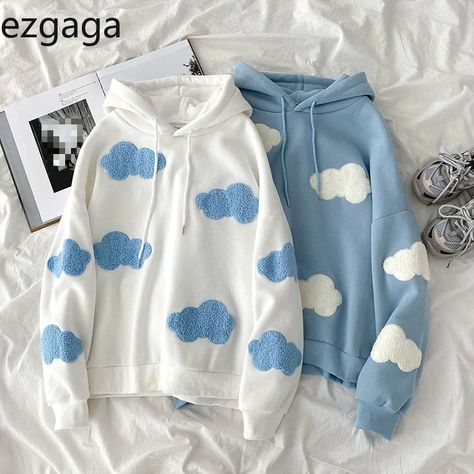 Cute Clouds Aesthetic, Sweatshirts Preppy, Korean Fashion Kawaii, Cloud Sweatshirt, Hoodie Korean, Cute Clouds, Preppy Aesthetic Outfits, Kawaii Sweatshirt, Clouds Aesthetic