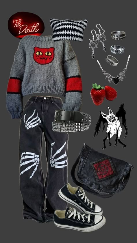 Marceline Clothes Outfits, Mavis Outfit Inspiration, Marceline Aesthetic Outfits, Adventure Time Inspired Outfits, Grunge Red Outfit, Marceline Inspired Outfits, Vampire Look Outfits, Red Grunge Aesthetic Outfits, Marceline Halloween Costume