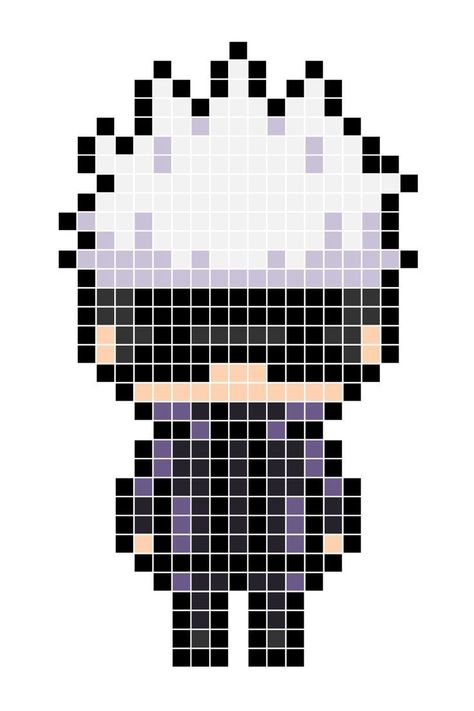 Pixel Art Ideas Jujitsu Kaisen Pixel Art, Small Anime Pixel Art, Gojo Perler Beads, Jujutsu Kaisen Perler Beads, Jjk Perler Beads, Gojo Pixel Art, Cute Perler Beads, Pixel Art Black And White, Pixel Building