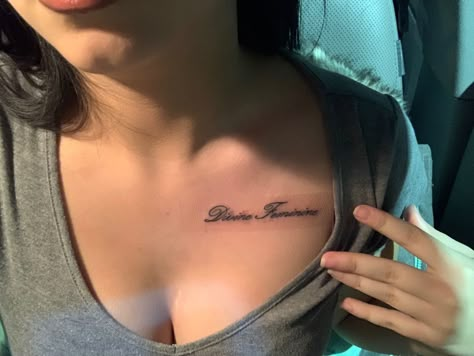 Chest Tattoo Female Words, Yours Truly Tattoo, Small Chest Tattoos, Cursive Tattoos, Pretty Hand Tattoos, Petite Tattoos, Chest Tattoos For Women, Pretty Tattoos For Women, Thigh Tattoos